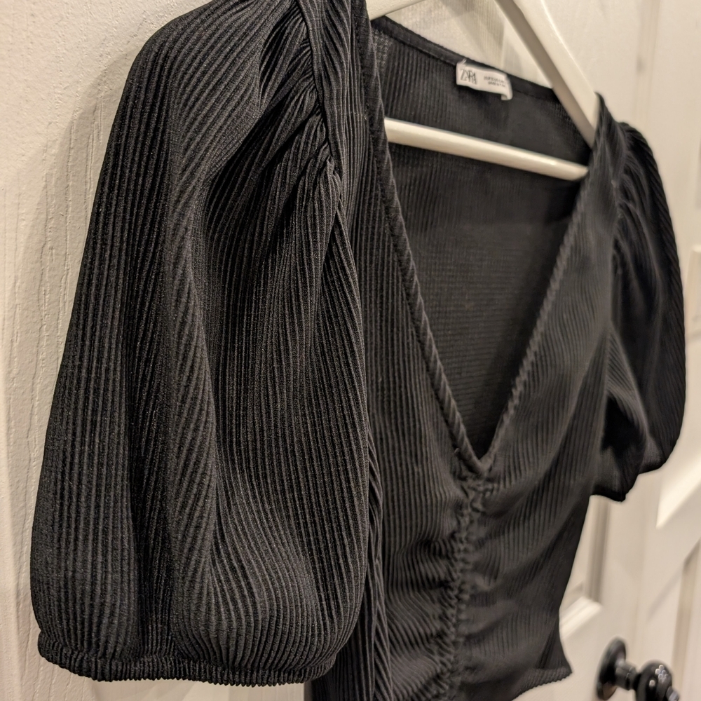 Zara Black Ruched Crop Top - Picture 5 of 9